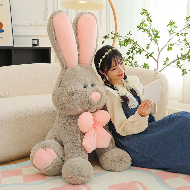 Long-eared rabbit, big rabbit doll, plush toy ornament, birthday gift for boys and girls on the bed, doll cute and cute