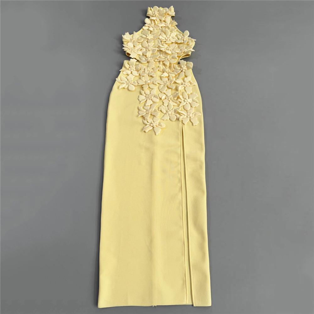 European & American 3D Floral Halter Sleeveless Bandage Party Dress