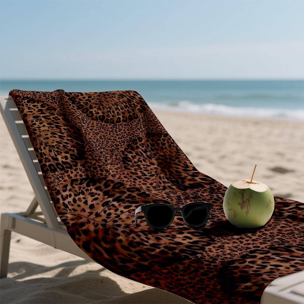 Leopard & Leaf Print Oversized Microfiber Beach Towel Sand Proof Quick Dry, Absorbent for Swimming Pool Travel Camping