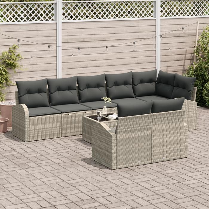VidaXL Ensemble de canapé de jardin de 9 pièces avec coussins en poly rattan gris 3346102