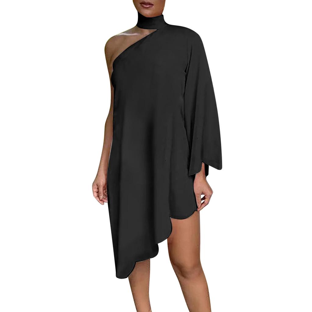 Wish Ladies Slash Shoulder Digital Printing Neck Strap Dress
