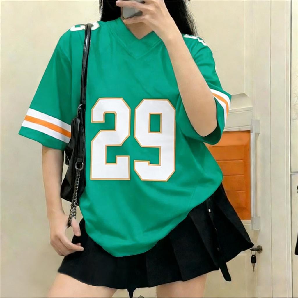 American-style jersey, European and American street style Harajuku style lettered loose-fitting retro sports shirt for women. XXS