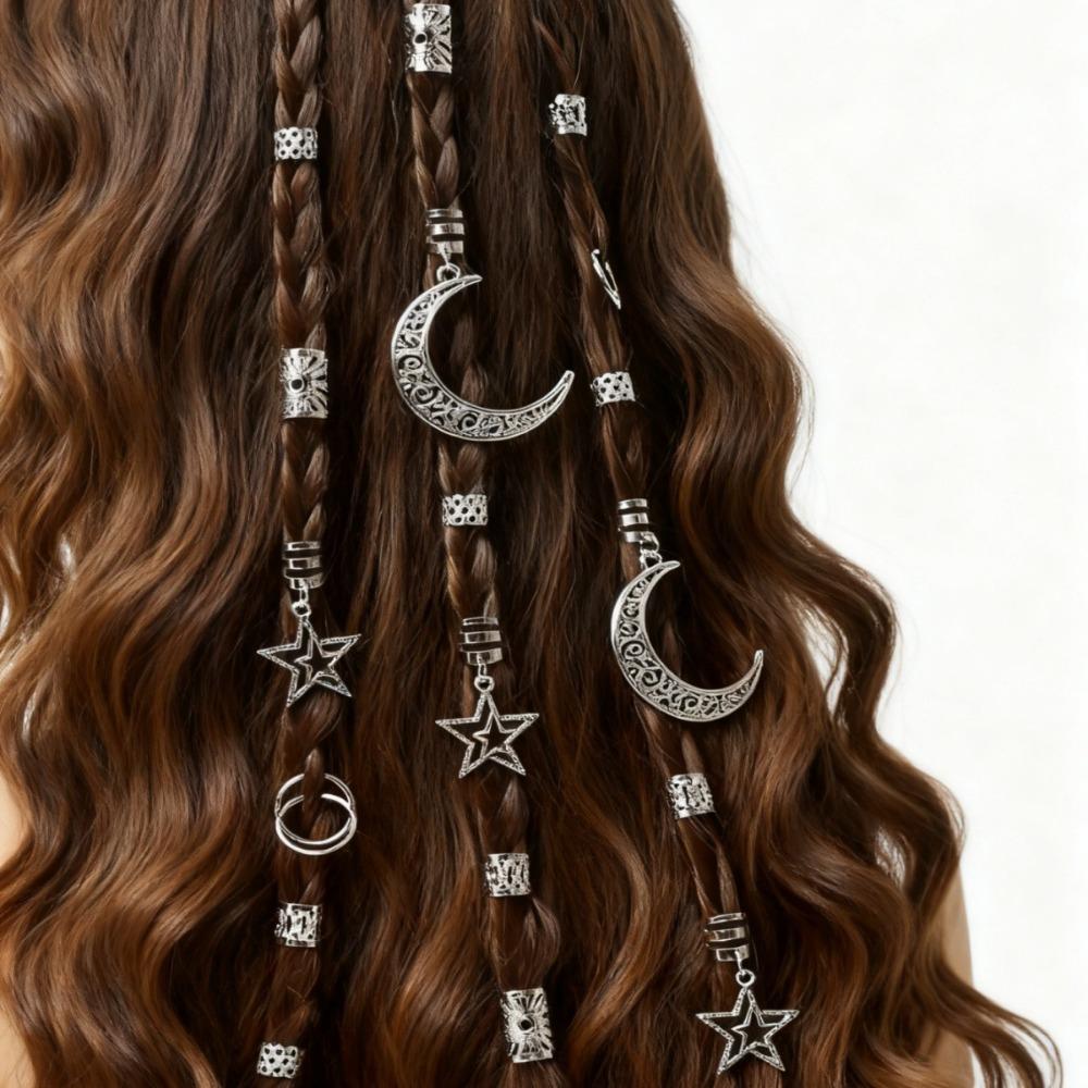 45Pcs/Set Metal Cutout Dreadlock Hair Rings Boho Hair Braid Accessories  For Girls Women