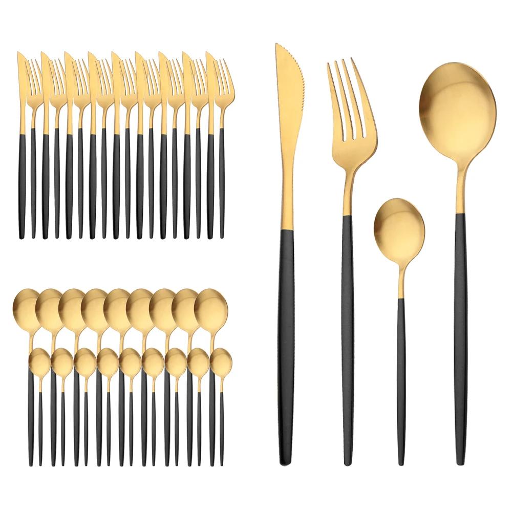 40Pcs Silver Matte Cutlery Set Knife Fork Coffee Spoon Dinnerware Set Stainless Steel Tableware Western Kitchen Flatware Set