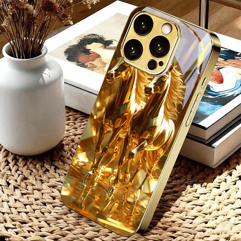 Gilded Running Horses Electroplated Golden Phone Case For iPhone 14 17 16 15 13 12 11 Pro Max Plus 16E 17Air XR 7 8 XS X Cover