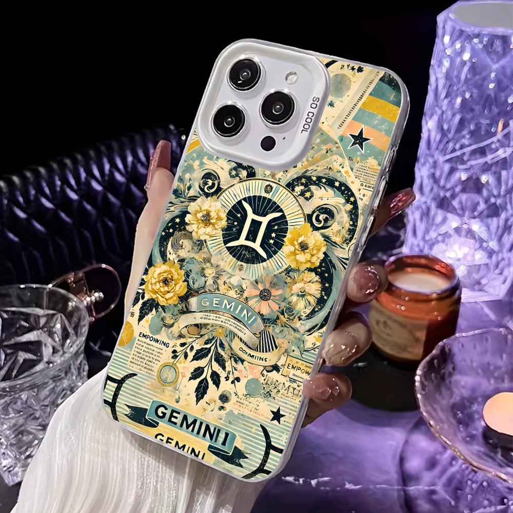Zodiac Sign Gemini Mobile Phone Case for iPhone 17 16 15 14 13 12 11 X XR XS 8 7 Air Pro Max Plus White Translucent Cover