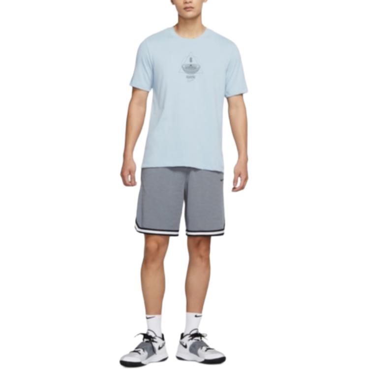 Nike T Shirts Men's Light Blue Crew Neck Moderate Straight Fit DQ1880-425