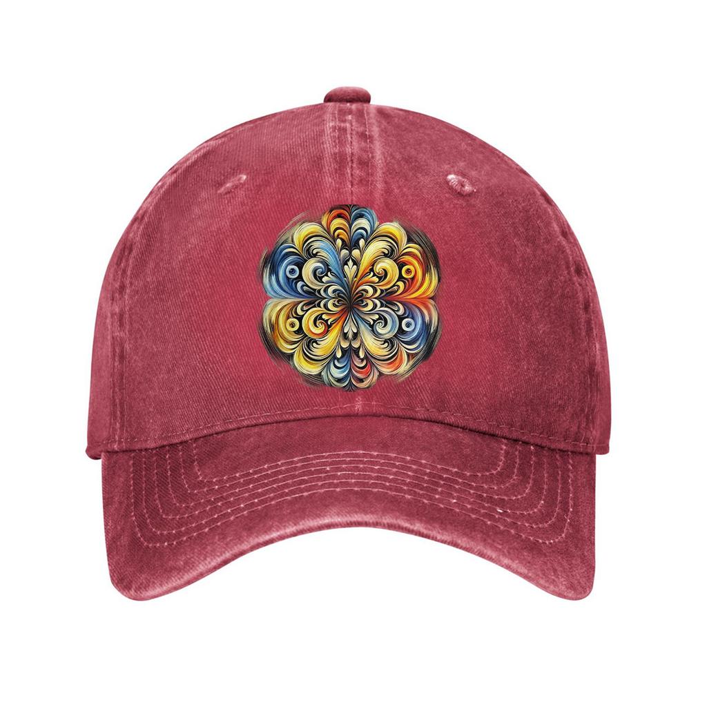 Colorful Swirl Mandala Baseball Cap Distressed Denim Adjustable Washed Hat Casual Unisex Dad Cap