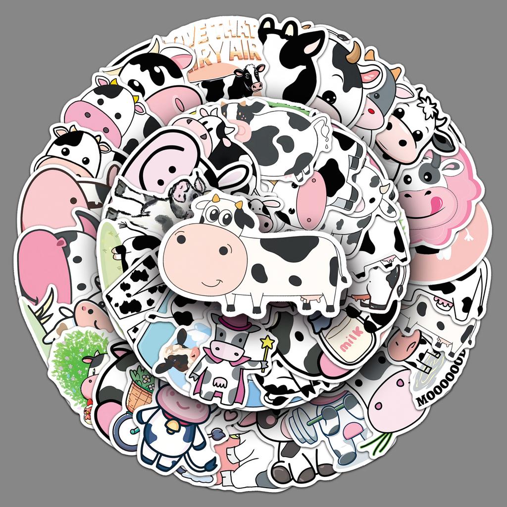50 Cow Doodle Stickers Personalized Cartoon Animal Decoration Mobile Phone Water Cup Gum Card Creative Stickers