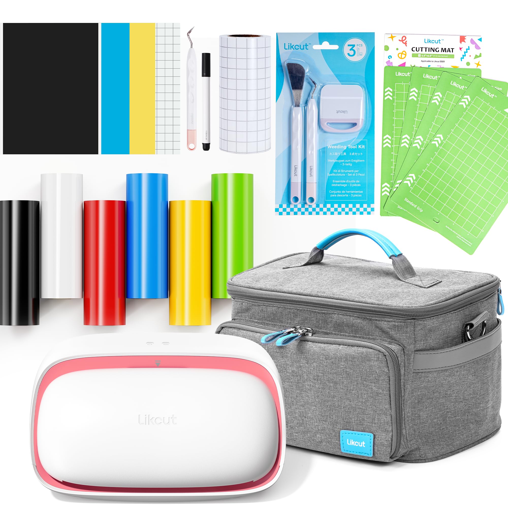 

Likcut Glee S501 Smart Mini Cutting Machine Starter Kit for Includes Vinyl Sheet Set and Portable Storage Bag Beginners, (4-piece set) рожевий