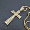 1 Pc Zircon Inlaid Gold Plated Cross Necklace, Hip Hop Style Necklace Suitable for Daily Wear