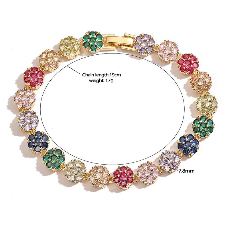 ZAKOL Luksuriøst Skinnende CZ Fargerikt Syvblads Blomst Tennisarmbånd for Kvinner 18k Gullfarge Belagt Mote Zirkon Gaver