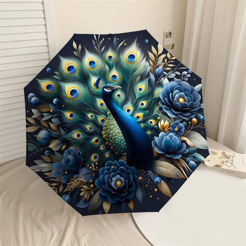 

1PC peacock flowers Automatic Open/Close Umbrella with Windproof, 8-Rib Sturdy Canopy, Durable Ribs, Fashionable Design,1287a