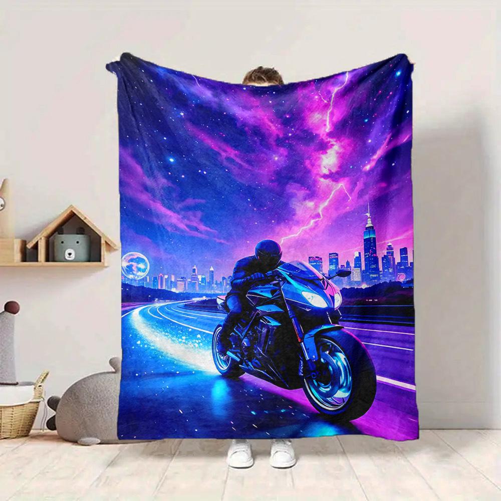 1PC Motorcycle Night Lights Blanket, Throw For Sofa, Bed, Travel, Camping, Livingroom,