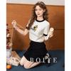 ET BOITE Cartoon Bee Embroidered Round Neck T-shirt