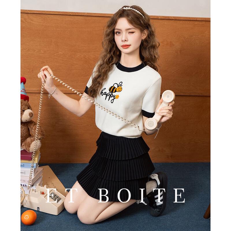 ET BOITE Cartoon Bee Embroidered Round Neck T-shirt