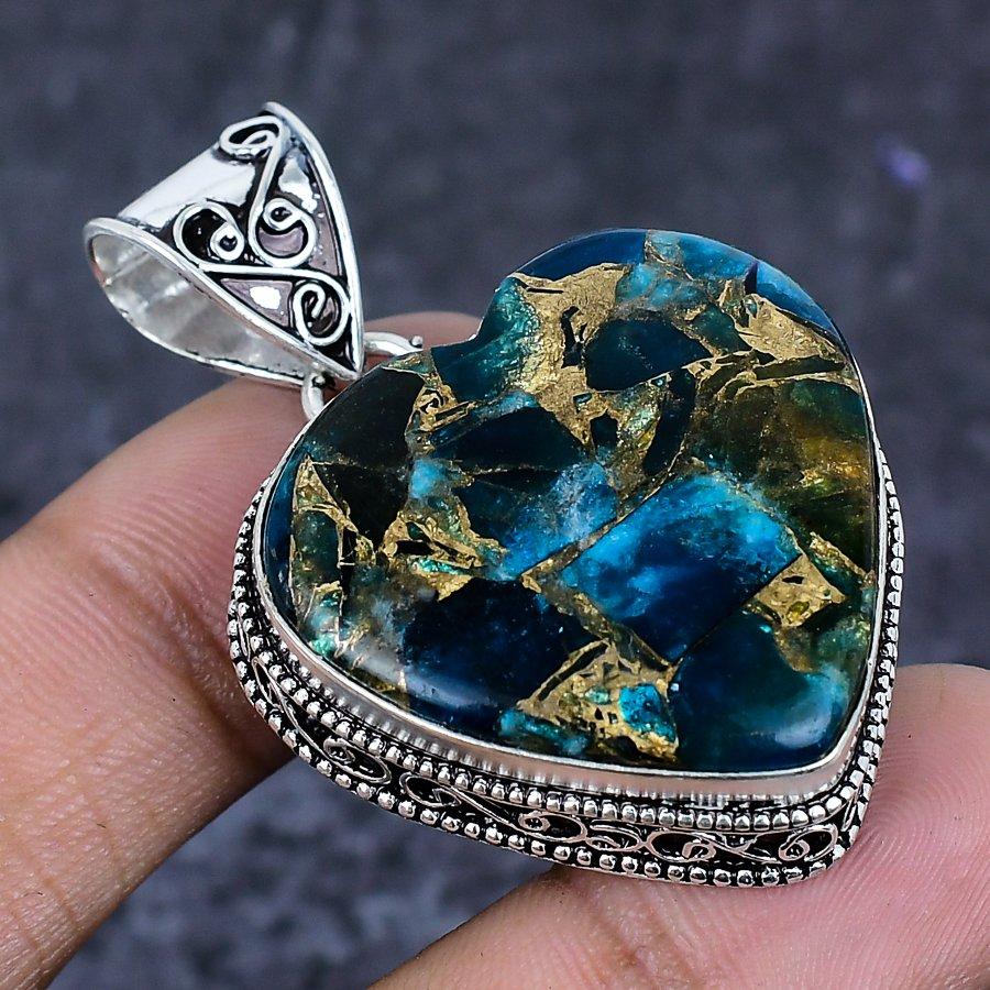 Natural Copper Tourmaline 925 Sterling Silver Jewelry Pendant 1.97" ETC-13878