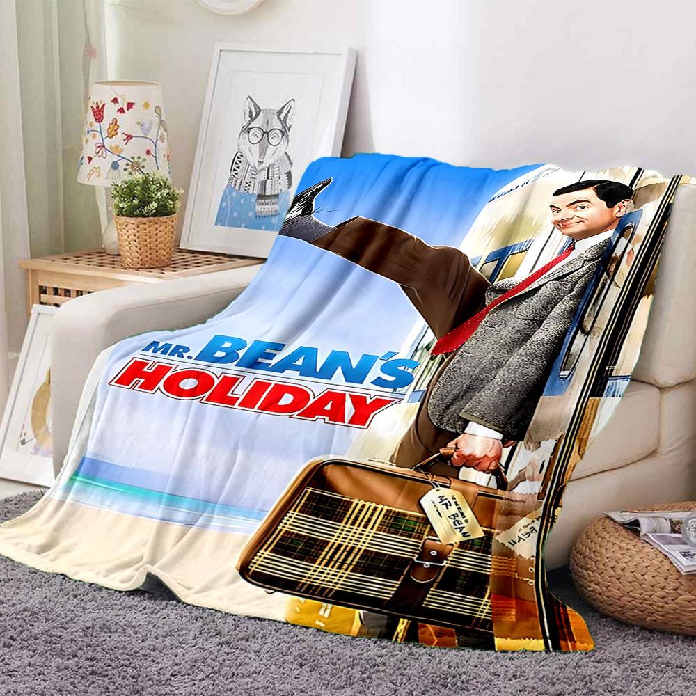 1pc Holiday Travel Bean Mr. Flannel Throw Blanket HD Printed Lightweight Soft Warm All Season Blanket for Sofa, Bed, Travel, Camping Machine Washable