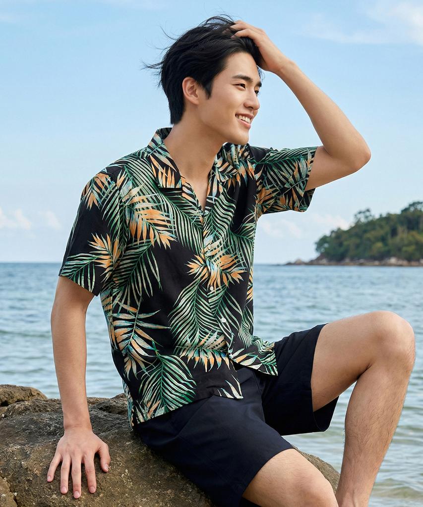 Helingbon Men'S Hawaiian Short Sleeve Loose Fit Beachwear /Nj106M