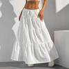 2025 Cross-Border New Arrival Pure Color Elastic Waistband Lace-up Casual Skirt Drape Large Swing Skirt Women's A- Line Cake Dress