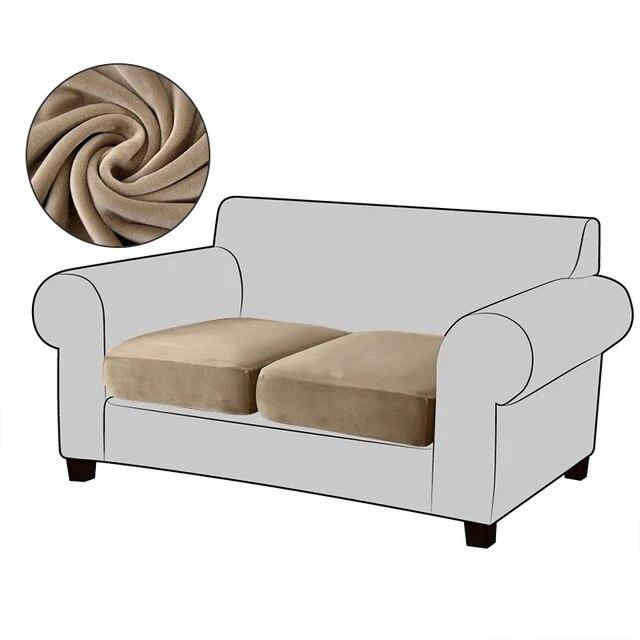 White Velvet Sofa Seat Cushion Cover Elastic for Living Room Corner Couch Cover Stretch Sofas Case Seat Slipcover 1/2/3/4 Seater