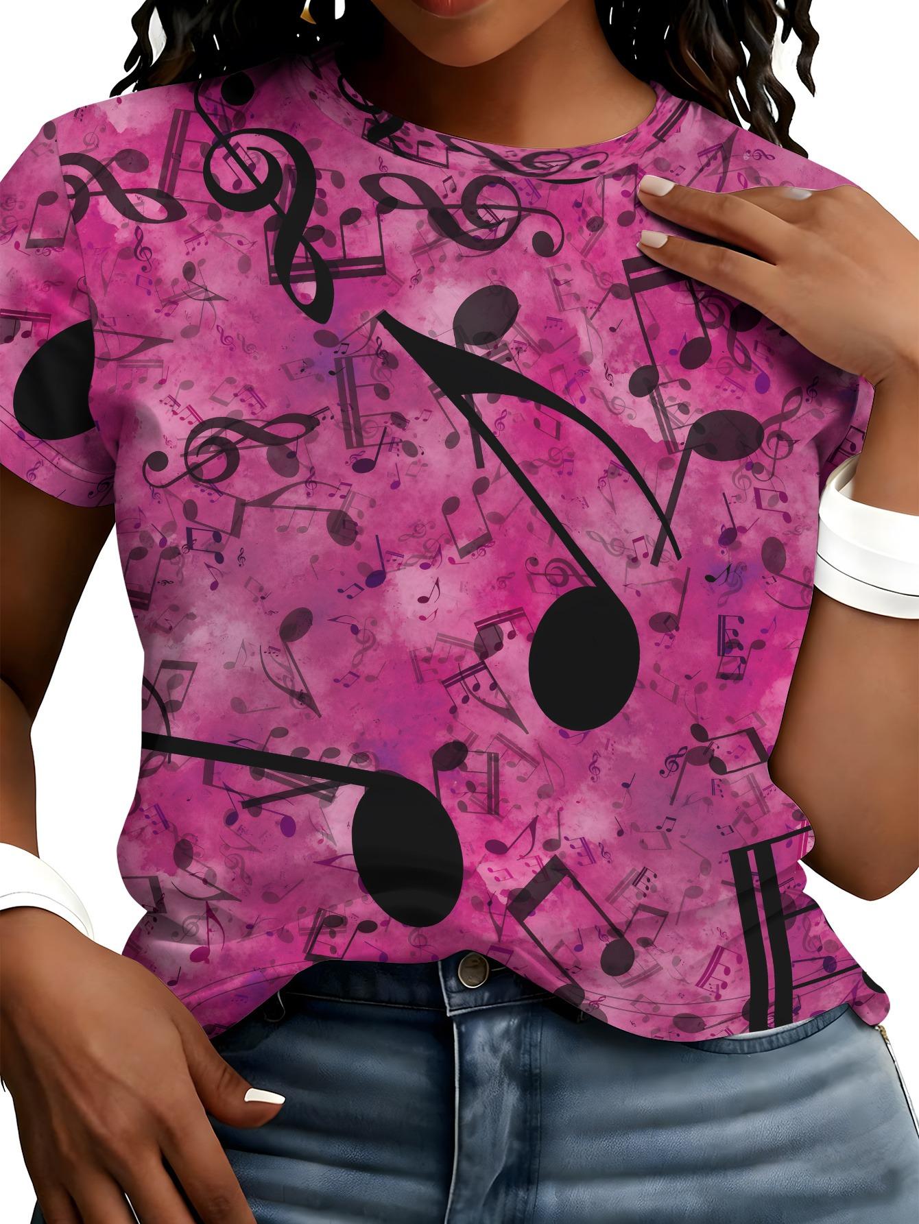 

Printed Design - Not Textured. Pink-Purple Smudged Musical Note Print. Women s Round Neck Short Sleeve Top. Full of Independence Day Outfit Vibes. New M дубильная кора