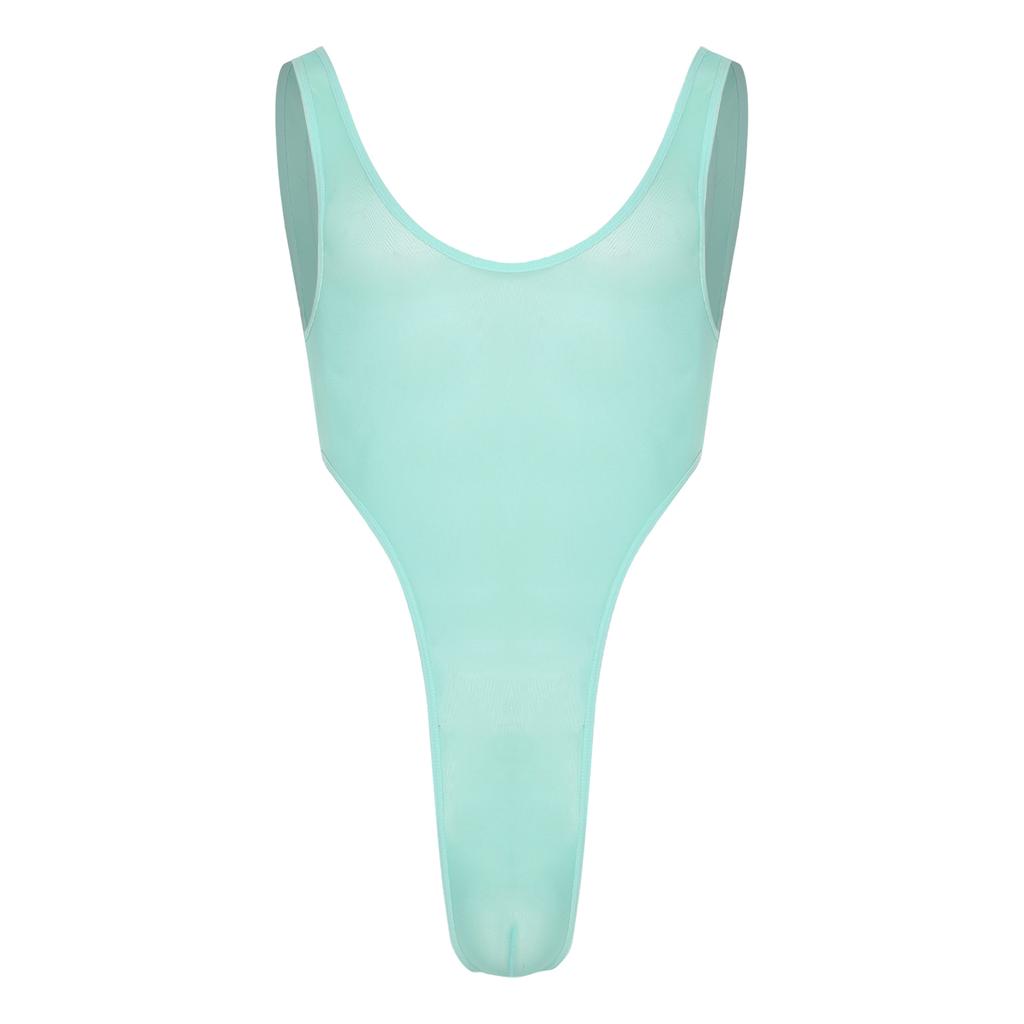 Herren Durchsichtiges Netz Ärmellos Offener Rücken Beutel Hoher Beinausschnitt Einteiler Bodysuit Jumpsuit