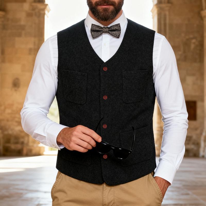 Мужская тяжелая ретро шерстяная приталенная жилетка-куртка XXL