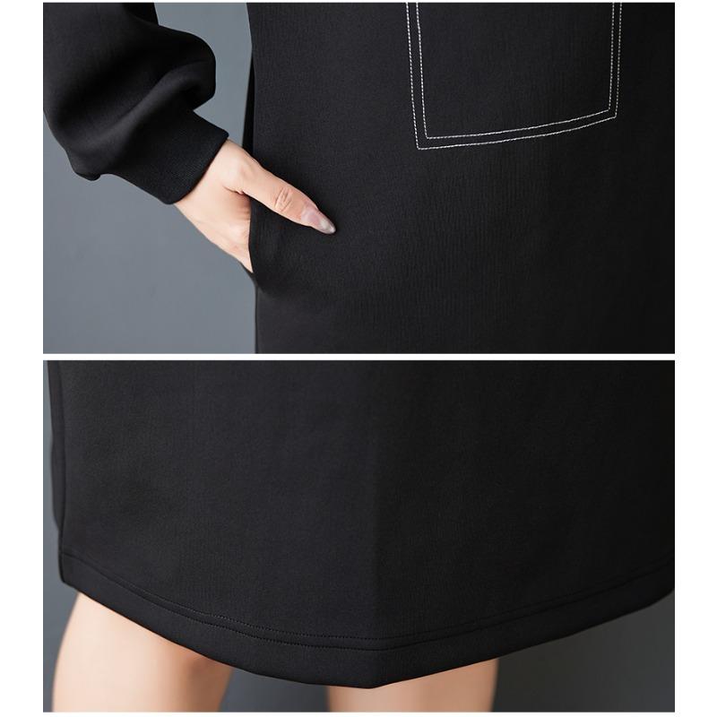 DIMANAF 2025 Women Plus Size Autumn Shirt Dress Long Sleeve Loose Casual Oversize Vintage Dress Black