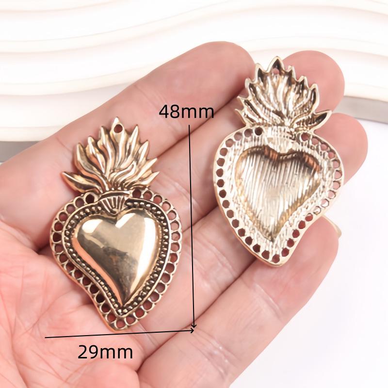 Cross Retro Sacred Heart Flame Pendant: Love Heart Aged KC Gold Blackened DIY Charm Necklace