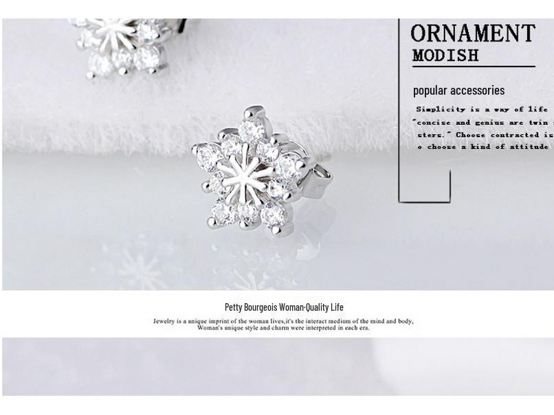 Five-Pointed Star Snowflake Silver-Plated Stud Earrings with Full Diamonds - Women's Christmas Jewelry