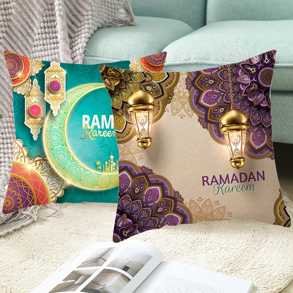Ramadan Pillow Case Ramadan Cushion Cover Moon Printing Throw Pillow Covers Islamic Home Decoration