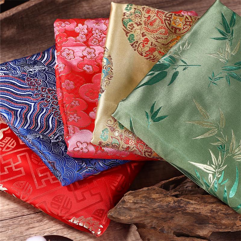 100x150cm High Quality Jacquard Brocade Fabric Thick Soft Bamboo Leaf for Women Dress Hanfu Upholstery Sewing Cloth Gold Blue