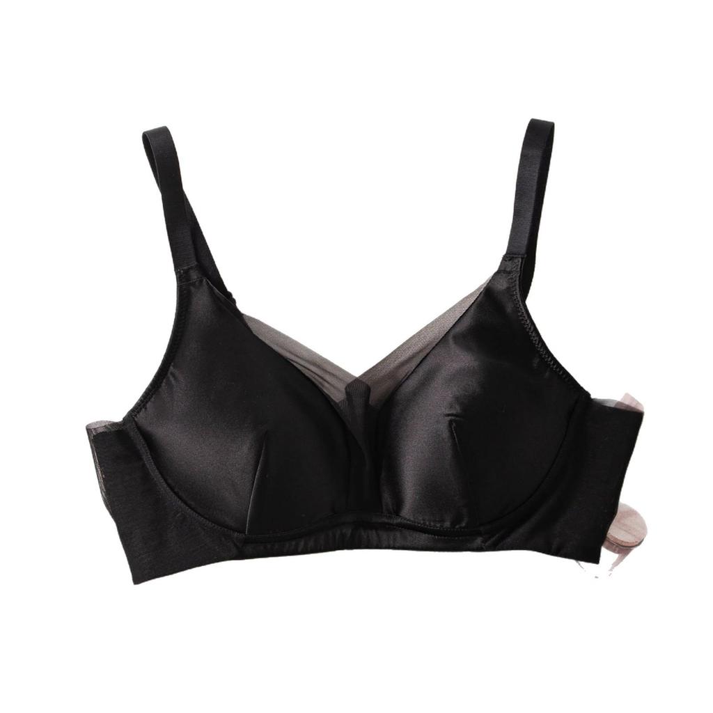 2025 New 19 Momme Silk Deep V Wire-Free Push-Up Bra with Mesh Patchwork