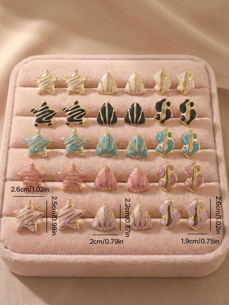 Vintage Gold Earrings For Women Cute Geometric Gold Plated Stainless Steel Trendy Colorful Summer Starfish Stud Earrings