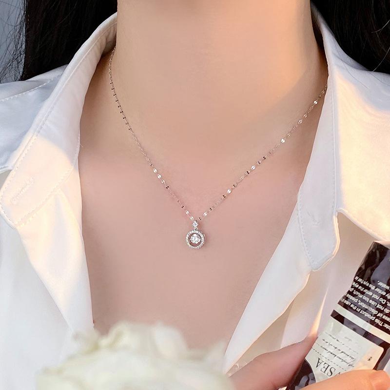 Exquisite Mosang Stone Ring Necklace for Female Minority Design: Geometric Round Sparkling Clavicle Chain
