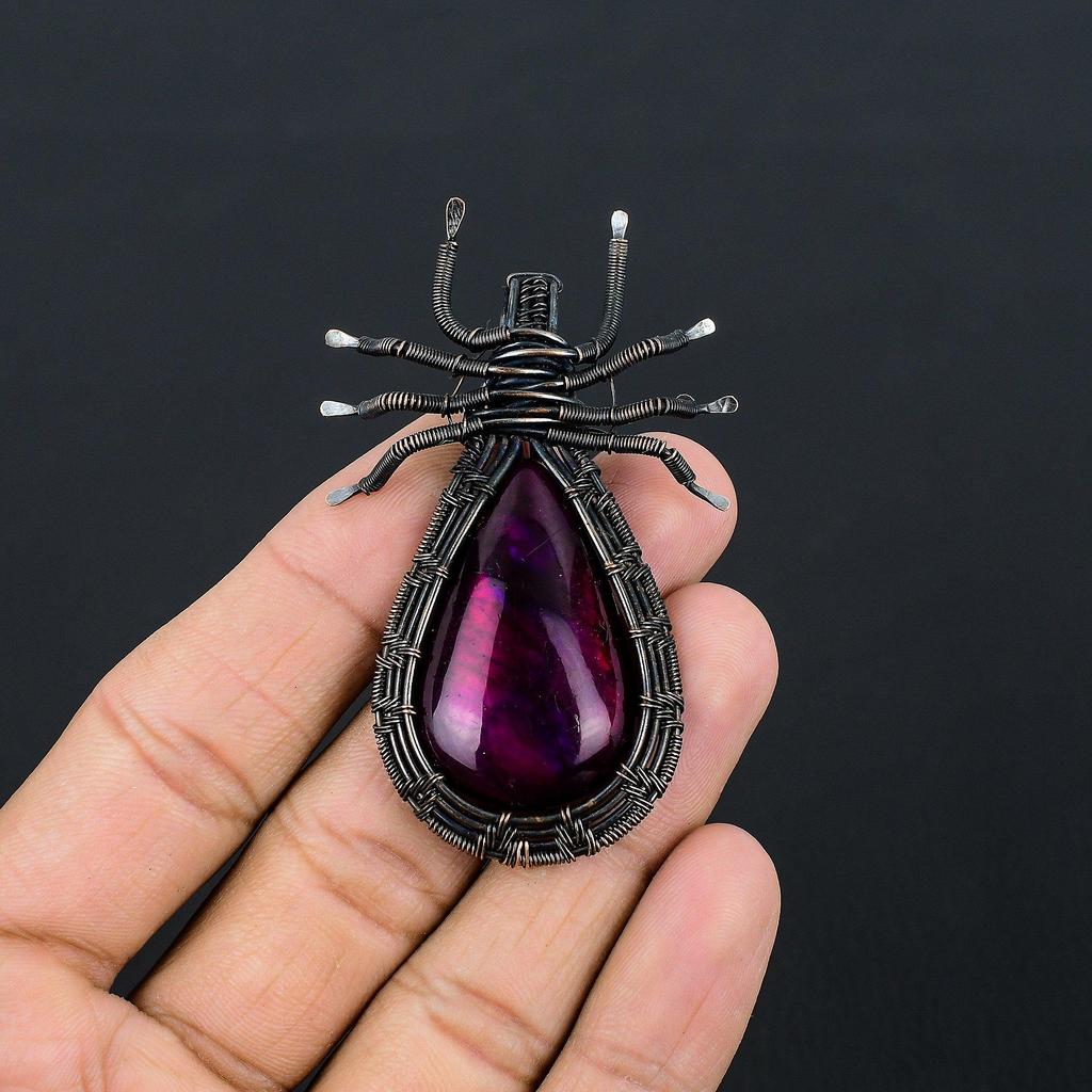 Pink Flash Labradorite 999 Copper Wire Wrapped Jewelry, Handmade Beauteous Gemstone Jewelry Pendant For Women