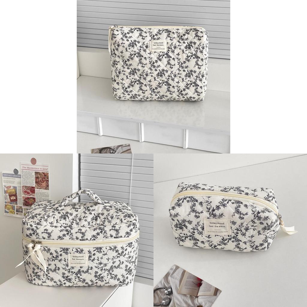 Cotton Floral Travel Makeup Bag With Large Capacity For Daily Use