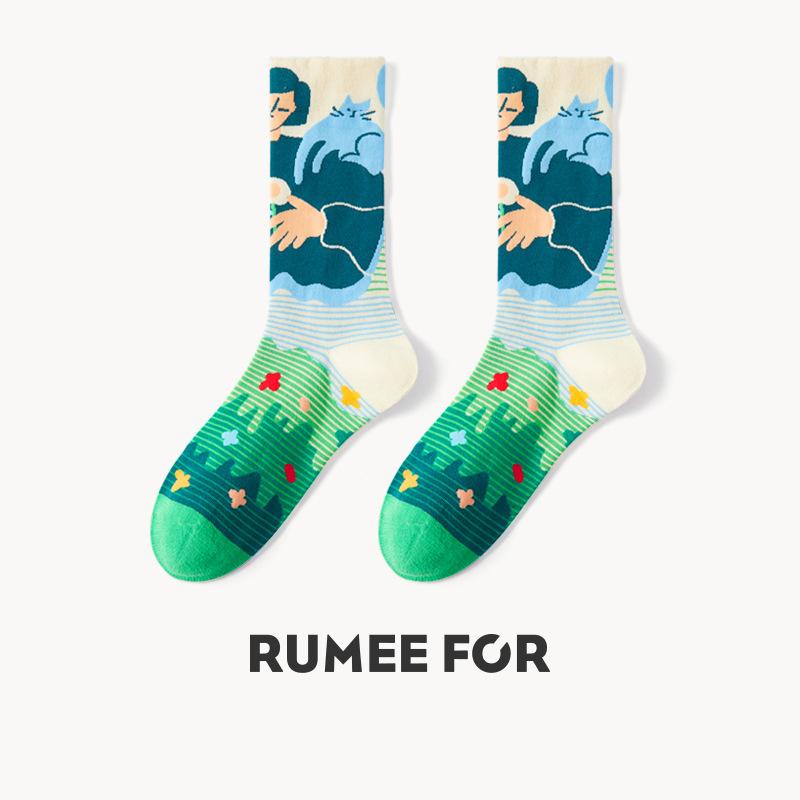 5 Pairs of Female Spring and Autumn Fashion New Sweat Absorbing Dopamine Tube Cotton Socks