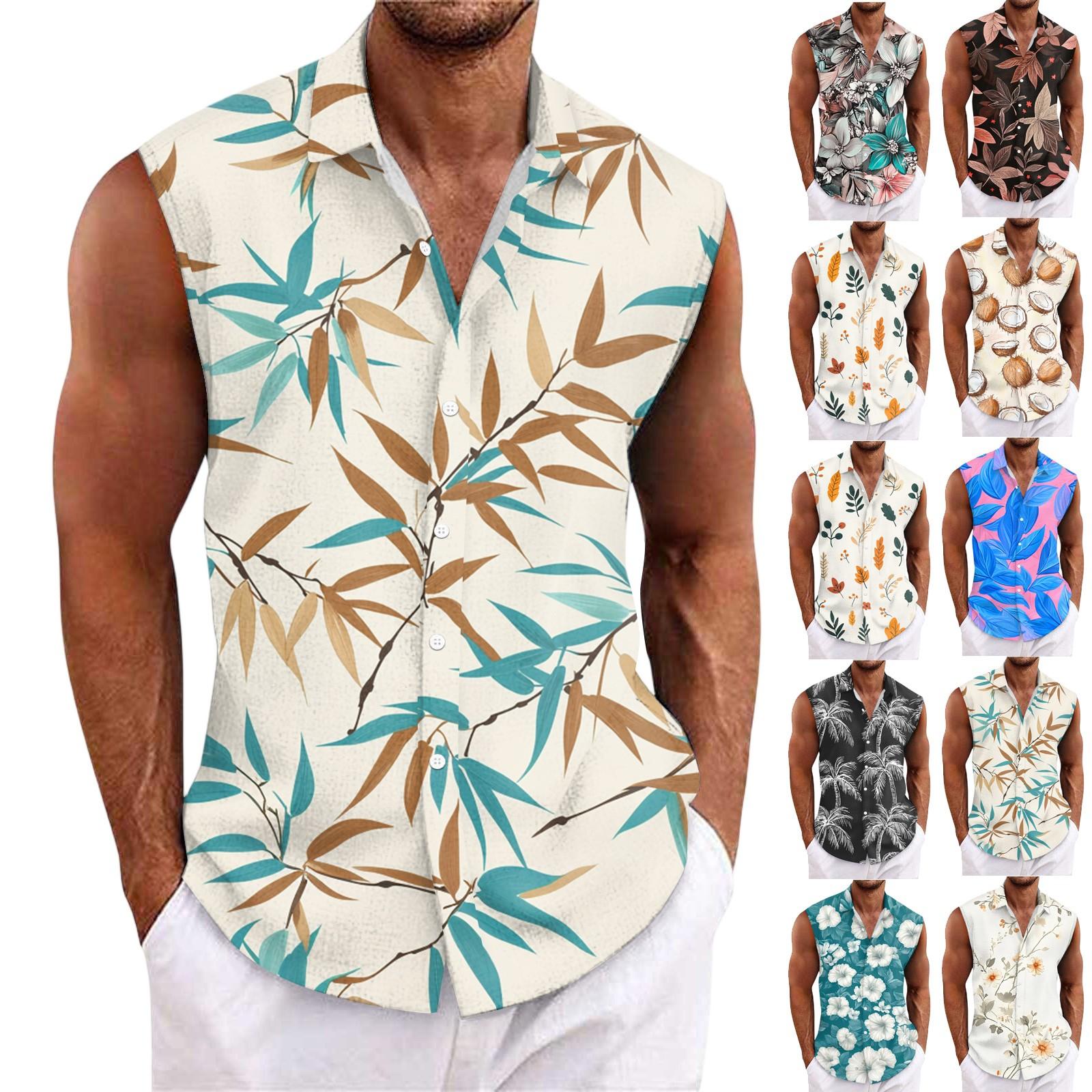 

Men s Hawaiian Lapel Button-down Shirt T-shirt Top M бежевий