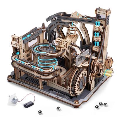 ROBOTIME 3D-Puzzle Holz Handkurbel Elektrisches Modell Achterbahn Wasserrad Zahnrad Schiene Rolle Hobbyisten Konzentration Gehirntraining Basteln