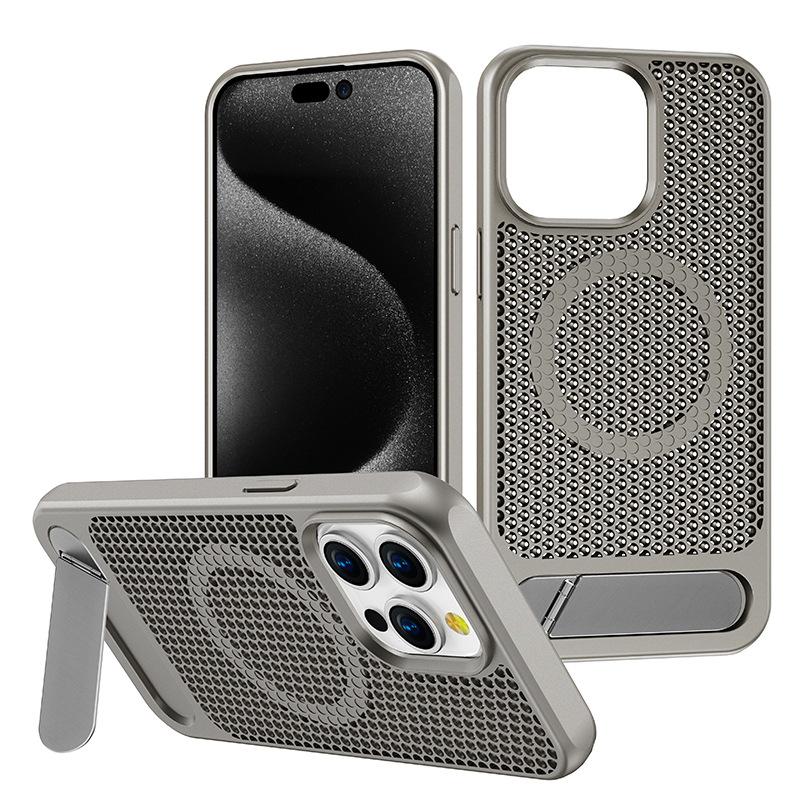 Applicable to Apple 16pro bracket mobile phone case honeycomb heat dissipation grid Huawei mate70pro magnetic mobile phone case