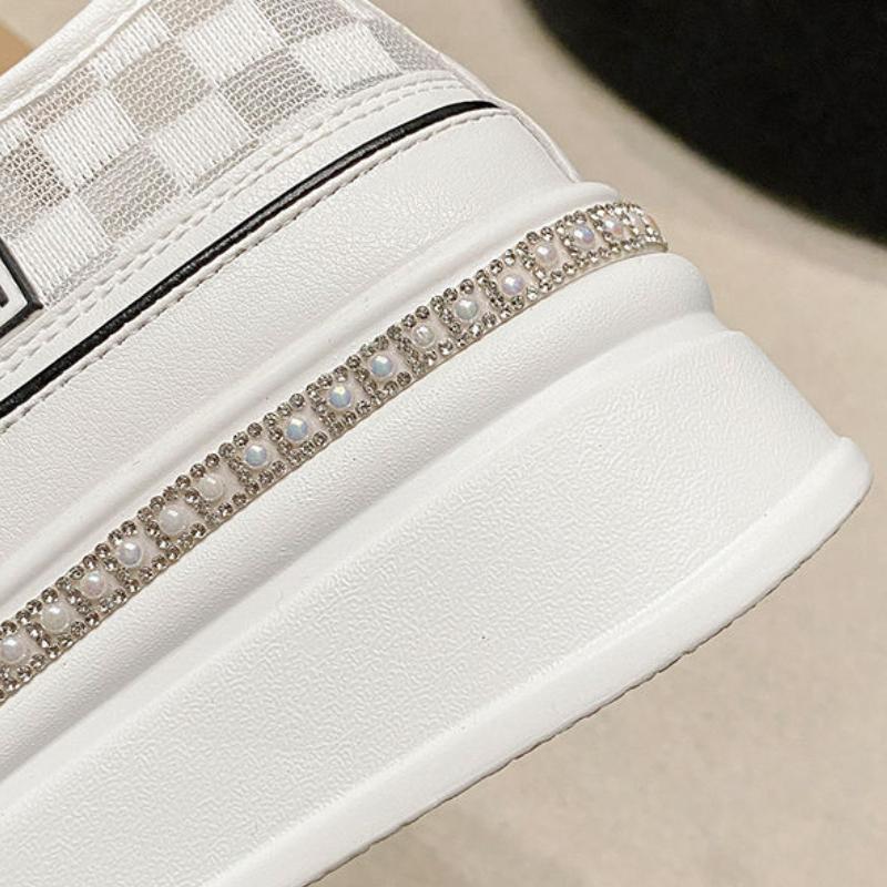 Women 8CM Platform Casual Outdoor Shoes Rhinestone Shine Decoration Sneakers Lace Up Walking Sport Breathable Thick Bottom Shoes