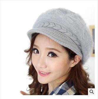 Women's Fashion Autumn and Winter Knitted Duck Tongue Wool Hat Casual Versatile Rabbit Fur Hat Tide Winter Korea Warm