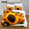 Slunečnicová sada povlaku na přikrývku Žluté květy Bujné slunečnice na poli Ložní sada Mikrovlákno Botanický květinový potisk Povlak na přikrývku