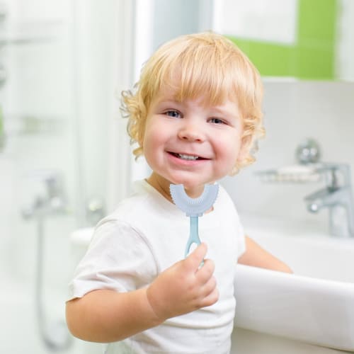 Children's Toothbrush, U-Shaped, for Babies Ages 2-12, 360× Oral Cleaning Design, 14.2 X 8.1 X 2.3 Cm, Soft Silica Gel Brush Head, Protective Teeth, O