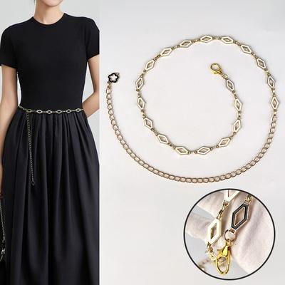 Women's Metal Waist Chain with Jeans Dress, Small Fragrance Belt, Four-leaf Clover Hollow Plum Blossom Style Versatile Chain