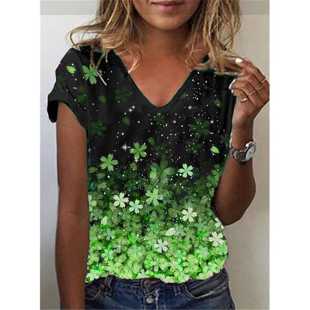 Summer Sunflower Floral 3D Print T Shirt Women V-Neck Casual Tee Y2k Tops Harajuku Streetwear Oversized T-shirts Woman Clothing