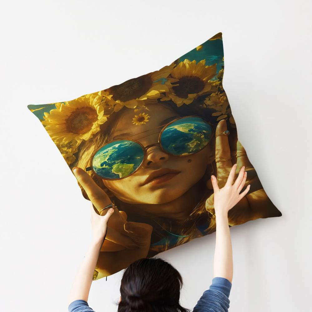 1pc Nordic Boho Fashion Glasses Woman With Flowers Personalized Pillow Dust Cover Bedroom Kids Party Decoration Pillowcase