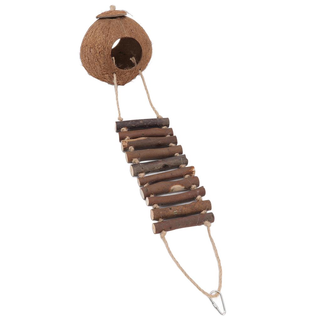 Natural Coconut House Coconut Shell Bird Nest Hanging Pet Parrot Hideaway House with Climbing Rope